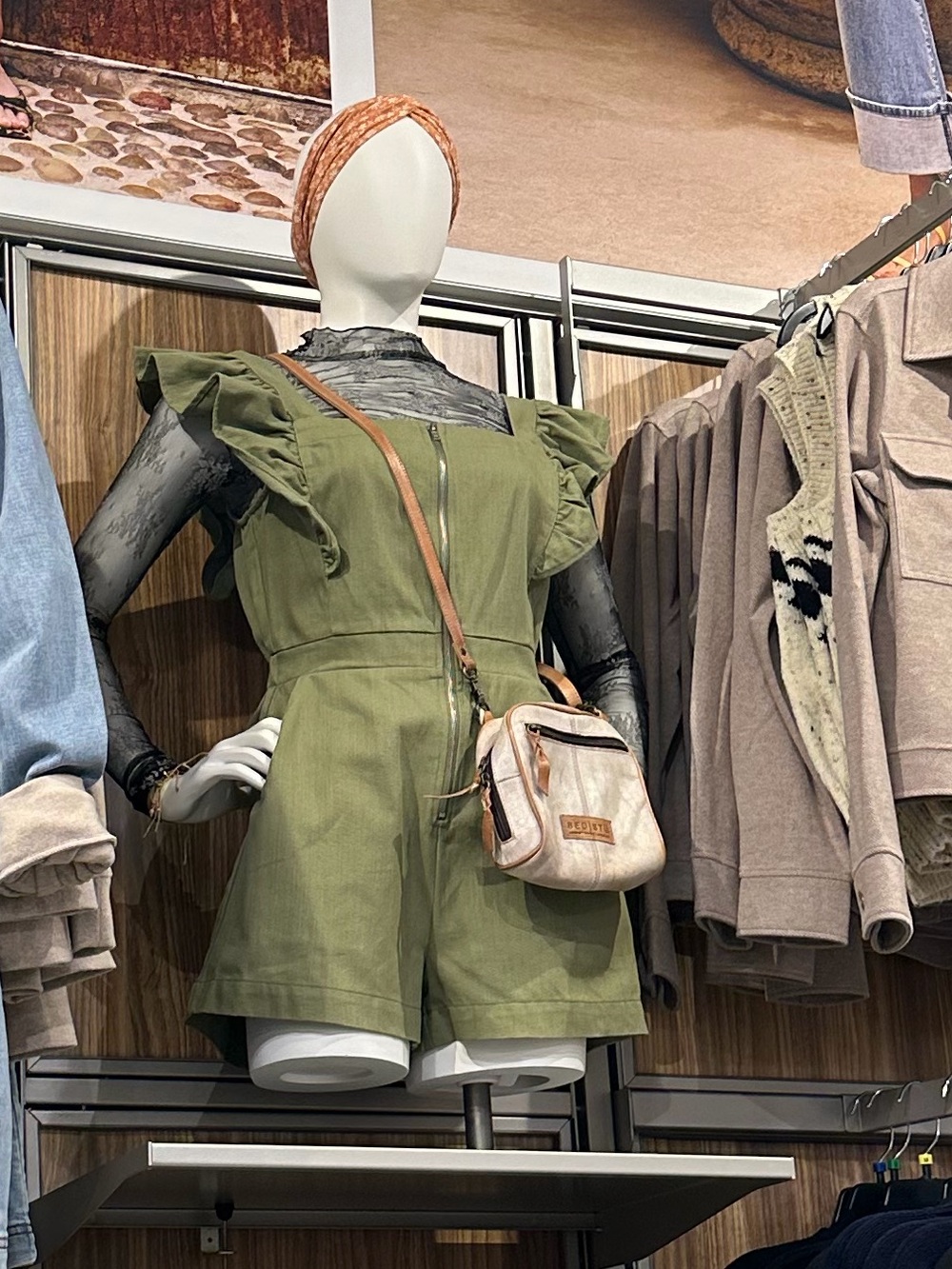 Women's Olive Green Ruffle-Sleeve Romper Jumpsuit